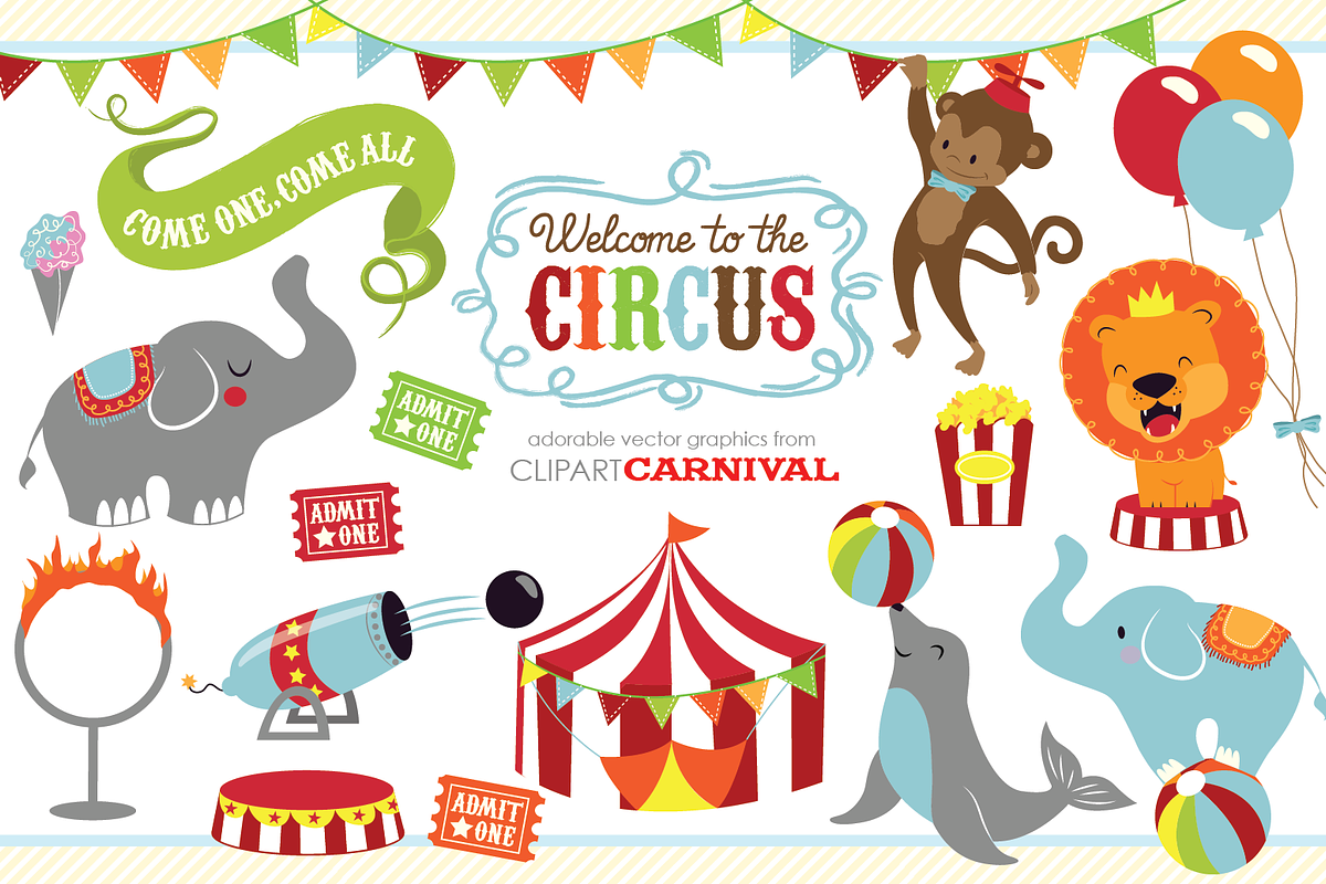 Cute baby circus animals clip art in Illustrations - product preview 8