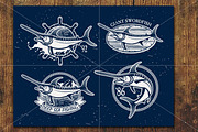 Vintage swordfish fishing emblems