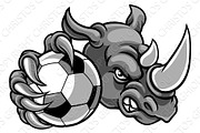 Rhino Holding Soccer Football Ball Mascot