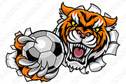 Tiger Holding Soccer Ball Breaking Background