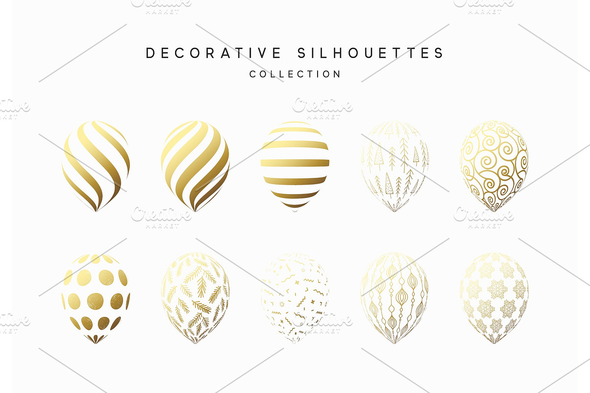 Set of golden silhouette balloons isolated on white background in Objects - product preview 8