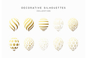 Set of golden silhouette balloons isolated on white background
