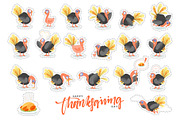Collection cartoon Turkey bird. Happy Thanksgiving Celebration.