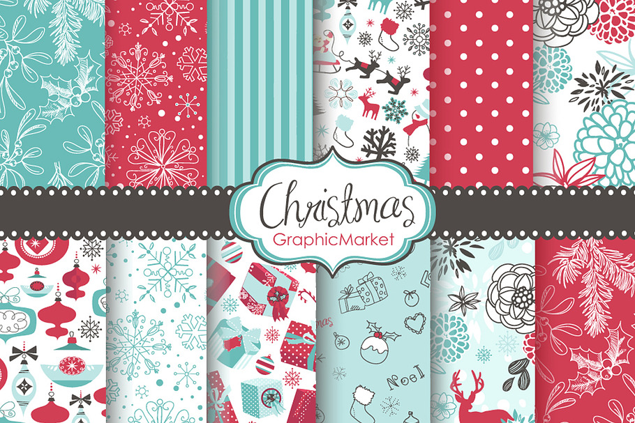 12 Christmas Seamless Backgrounds