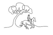 one line draw Horse logo with tree