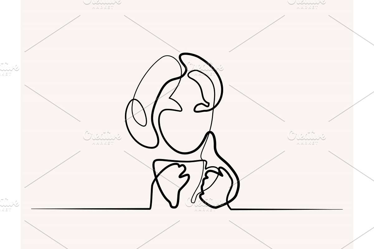 woman with cup of tea One line in Illustrations - product preview 8