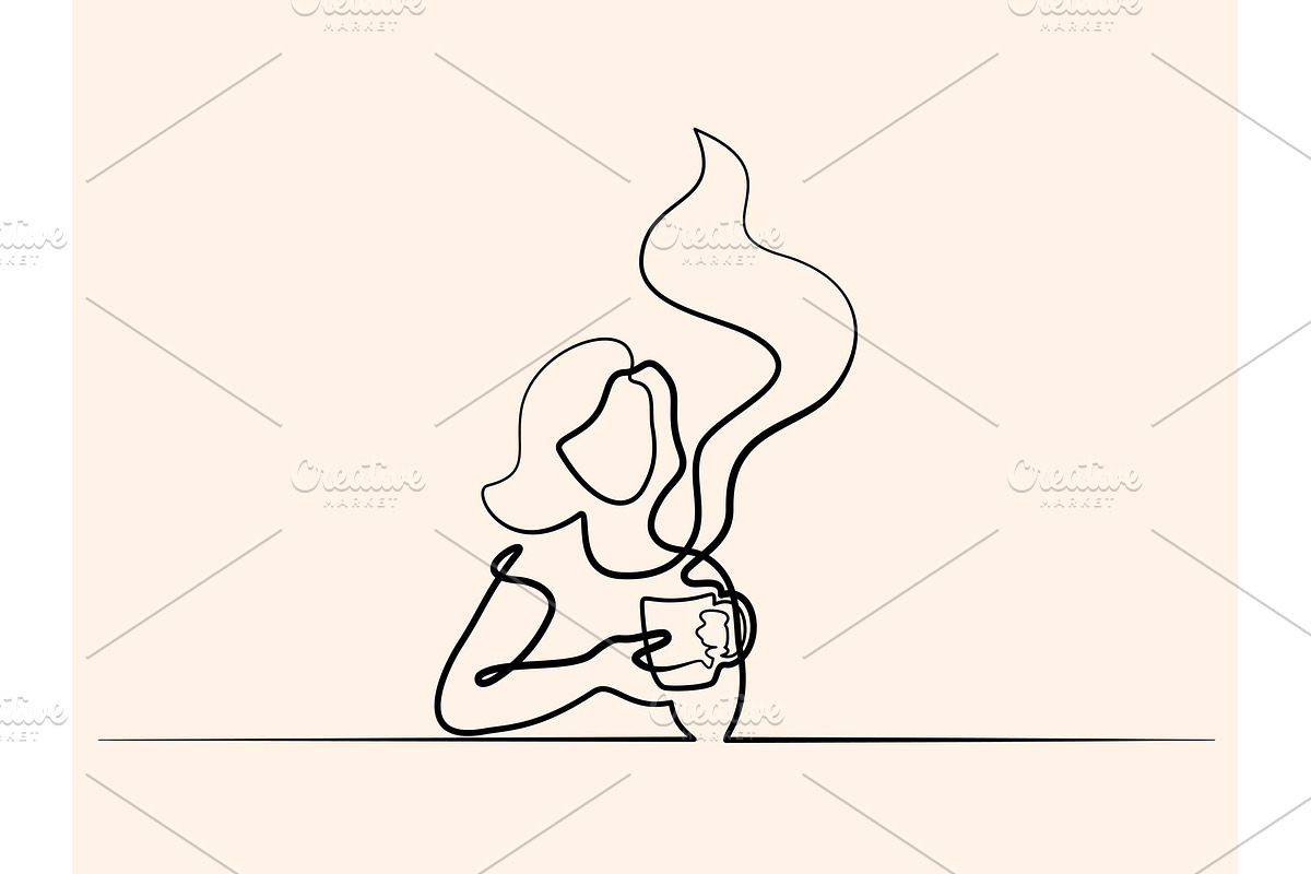 Abstract portrait of a woman with cup of tea in Illustrations - product preview 8