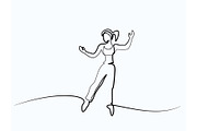 Happy jumping woman on white background.