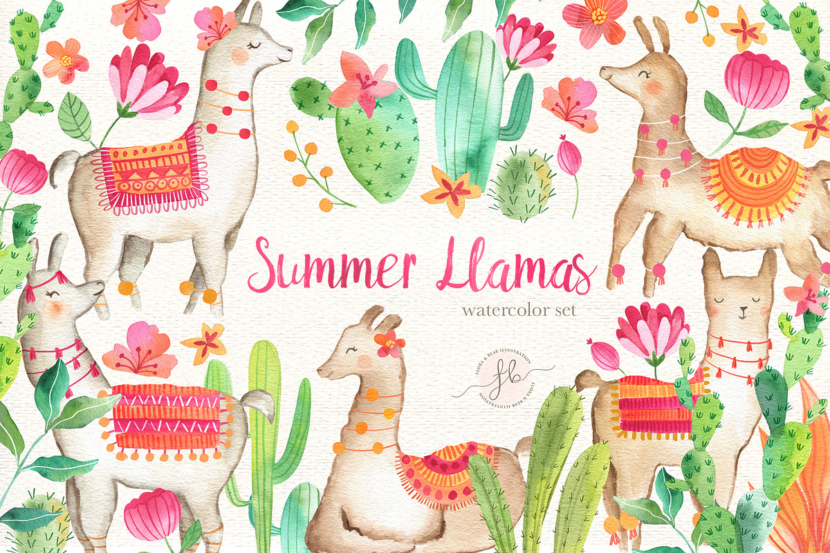 Summer Llamas in Illustrations - product preview 8