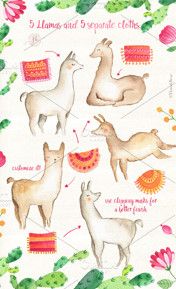 Summer Llamas in Illustrations - product preview 2