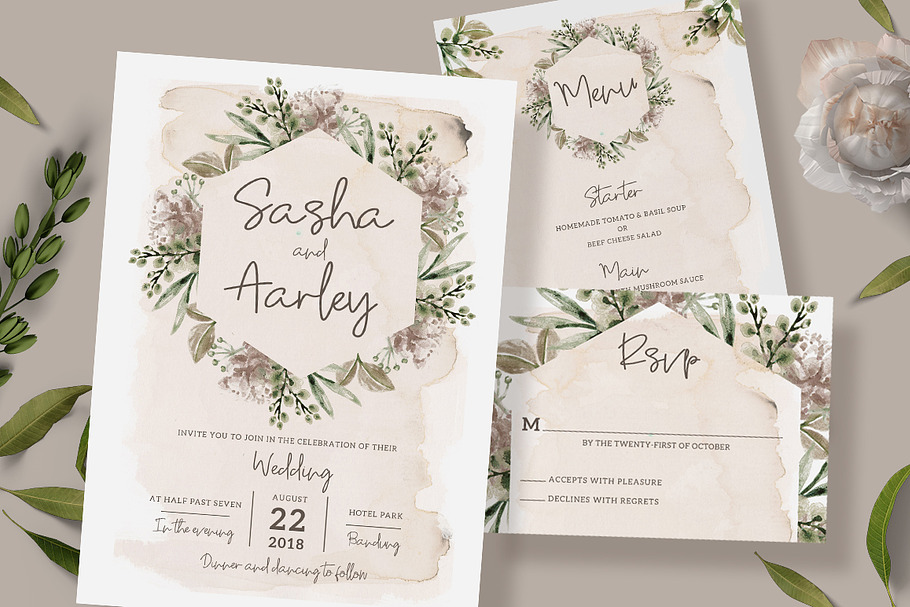 Foliage Wedding Invitation Suite in Card Templates - product preview 8