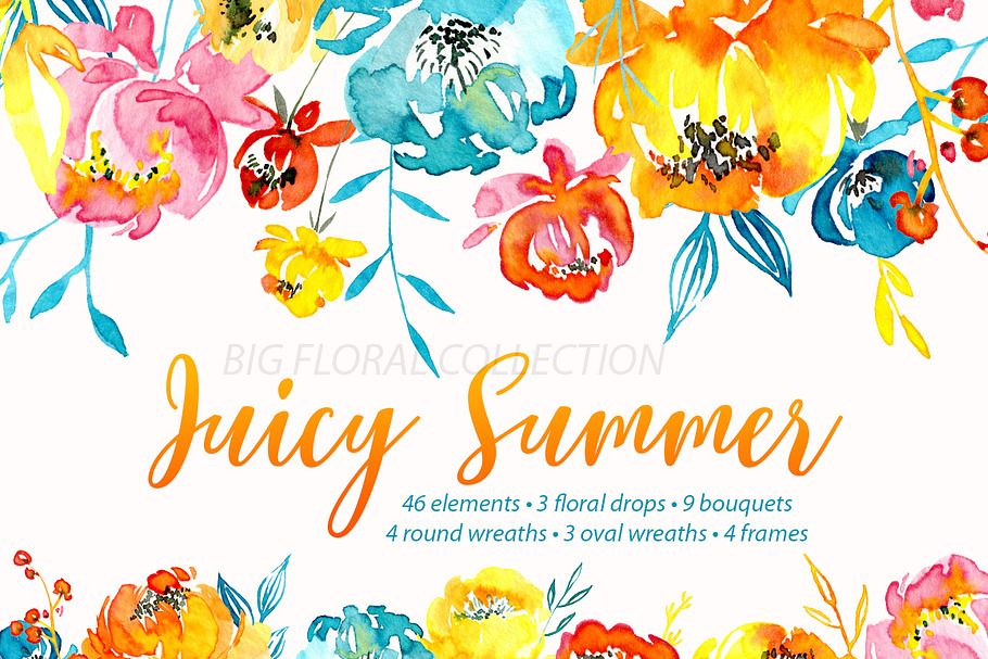 Watercolor Summer Flowers Collection in Illustrations - product preview 8