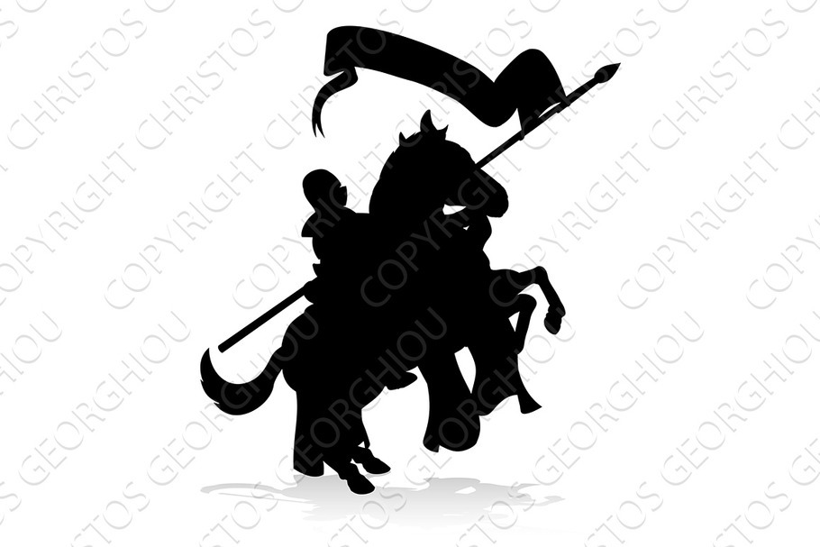 Medieval Knight on Horse Silhouette