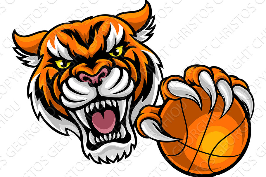 Tiger Holding Basketball Ball Mascot in Illustrations - product preview 8