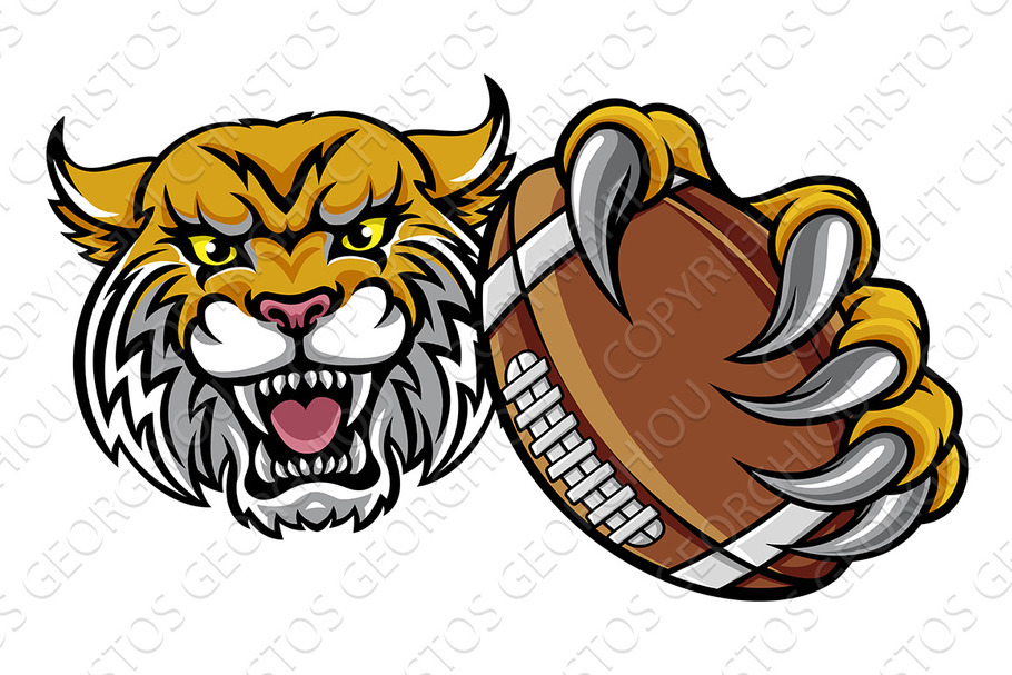 Wildcat Holding American Football Ball in Illustrations - product preview 8