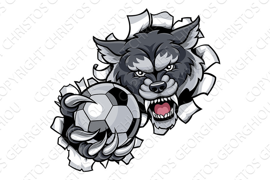 Wolf Soccer Mascot Breaking Background in Illustrations - product preview 8