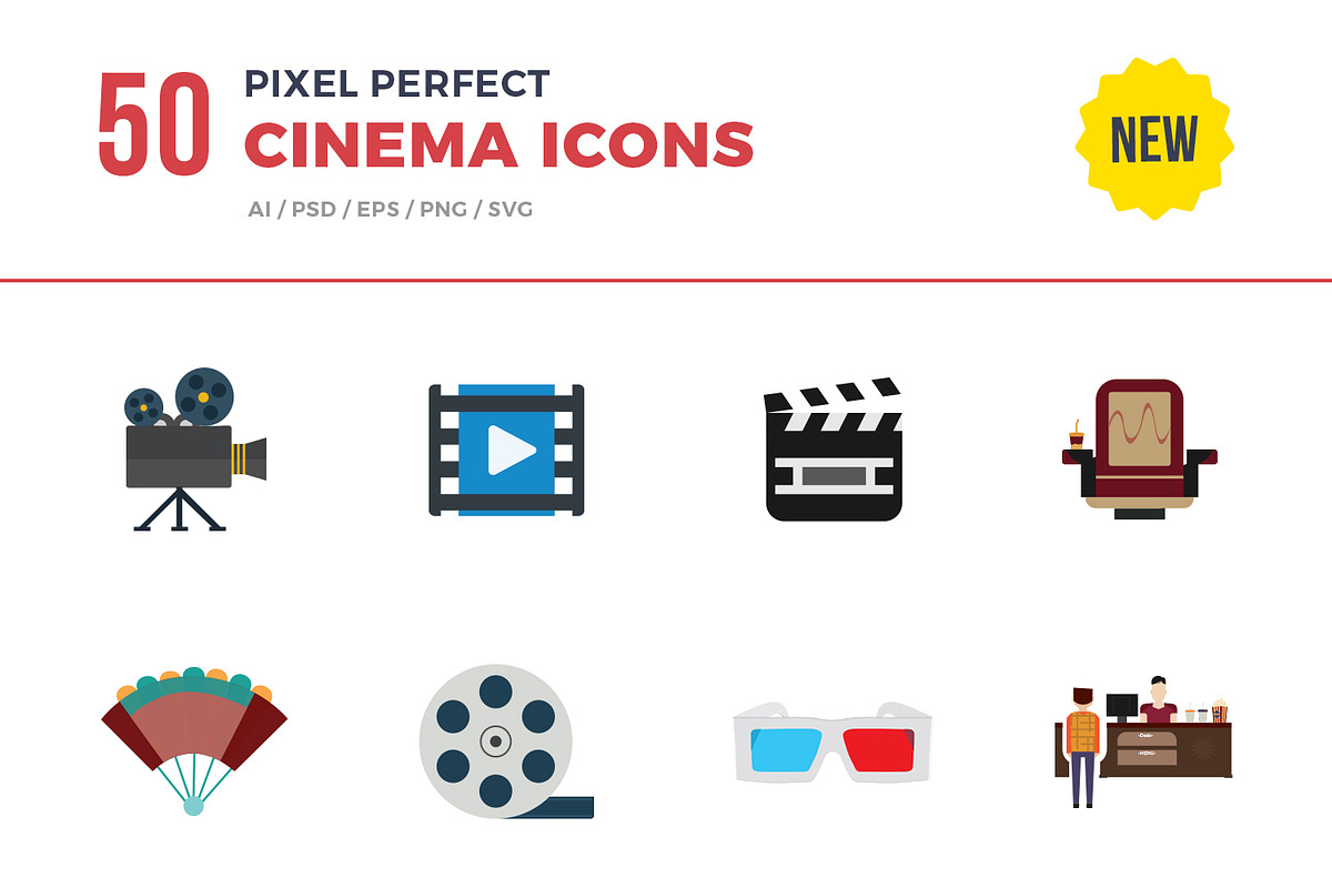 Flat Icons- Cinema Set in Graphics - product preview 8