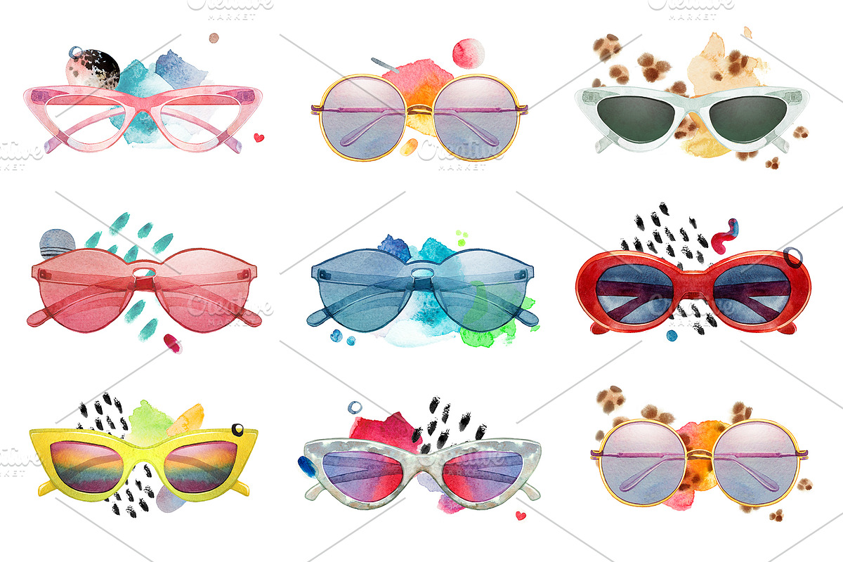 Trendy watercolor sunglasses in Illustrations - product preview 8