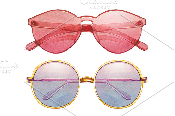 Trendy watercolor sunglasses in Illustrations - product preview 2