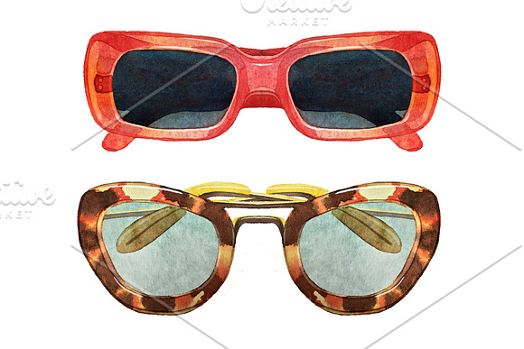 Trendy watercolor sunglasses in Illustrations - product preview 4