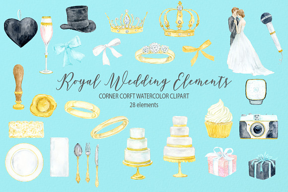 Watercolor Royal Wedding Icons in Illustrations - product preview 1