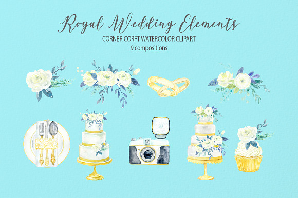 Watercolor Royal Wedding Icons in Illustrations - product preview 2