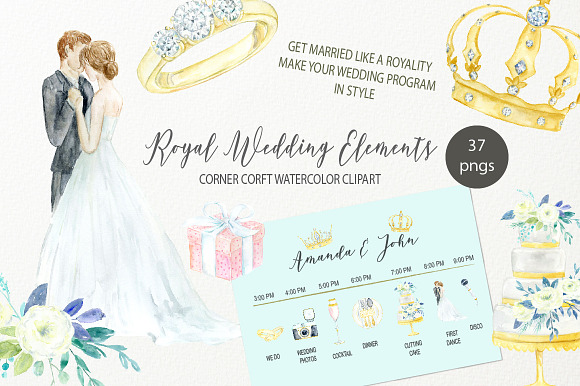 Watercolor Royal Wedding Icons in Illustrations - product preview 3