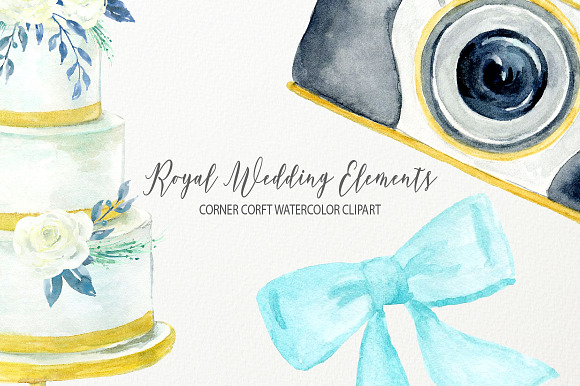 Watercolor Royal Wedding Icons in Illustrations - product preview 5