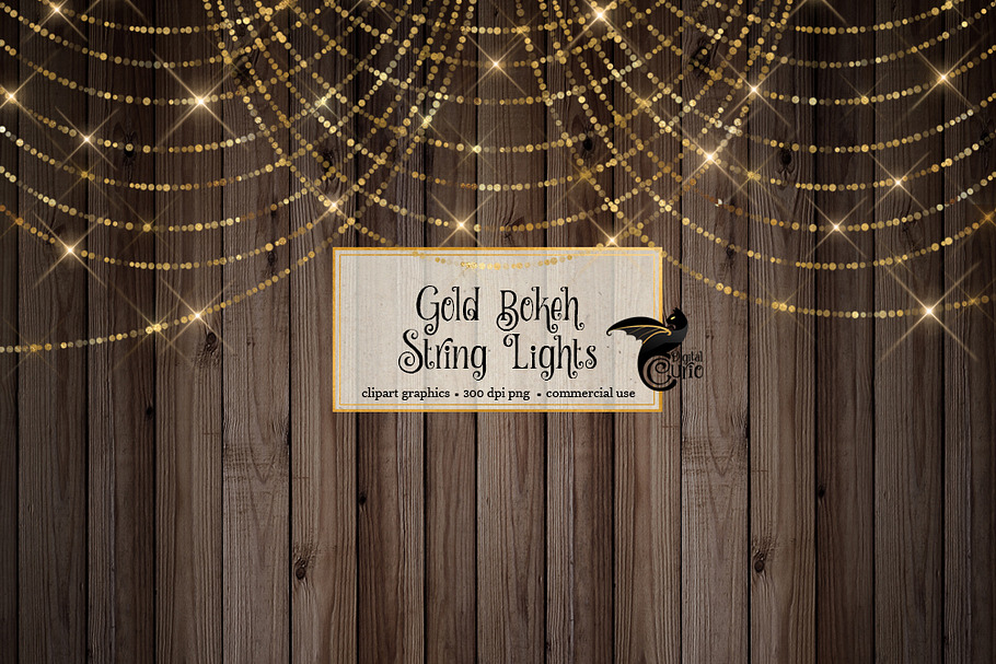 Gold Bokeh String Lights Clipart in Objects - product preview 8