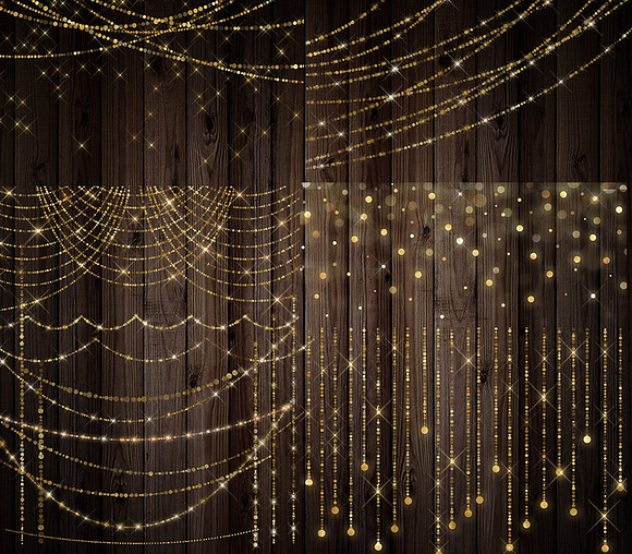 Gold Bokeh String Lights Clipart in Objects - product preview 1