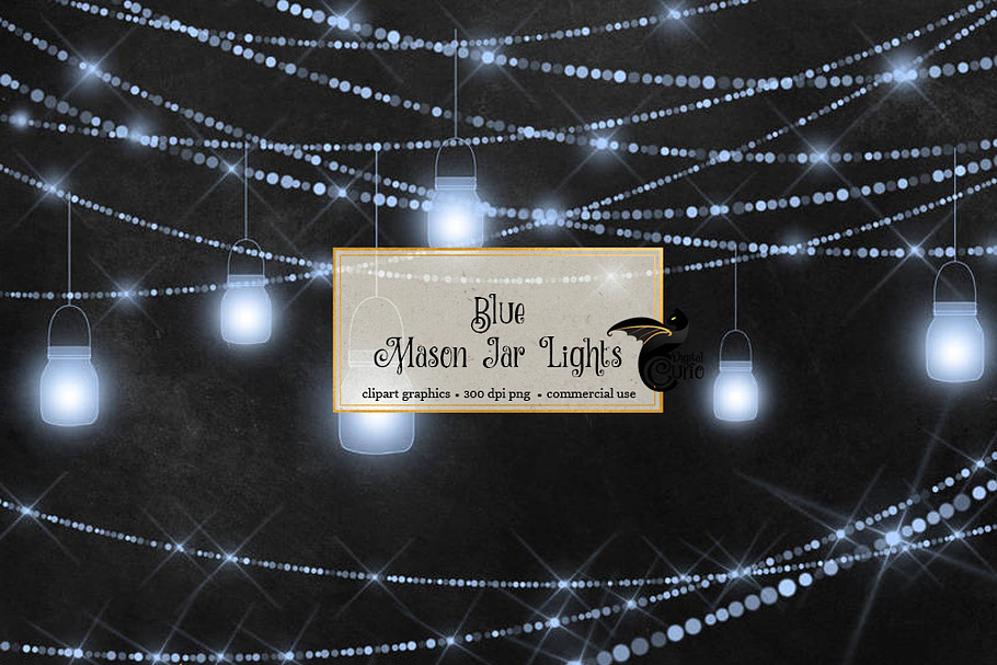 Blue Mason Jar Lights in Objects - product preview 8