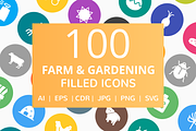100 Farm & Gardening Filled Icons