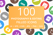 100 Photography Filled Round Icons