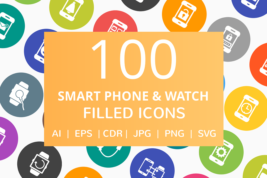 100 Smartphone & Watch Filled Icons in Graphics - product preview 8