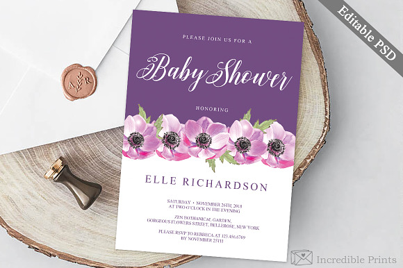 Purple Baby Shower Invitation in Card Templates - product preview 2