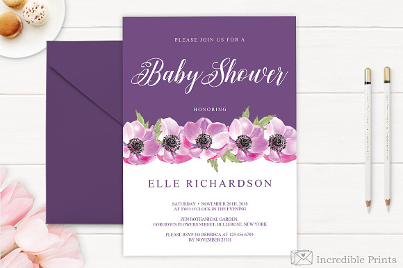Purple Baby Shower Invitation in Card Templates - product preview 3