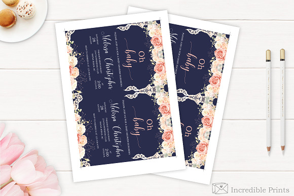 Navy and Pink Baby Shower in Card Templates - product preview 4