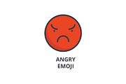 angry emoji vector line icon, sign, illustration on background, editable strokes