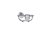 bath with a towel vector line icon, sign, illustration on background, editable strokes