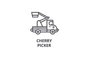 cherry picker vector line icon, sign, illustration on background, editable strokes