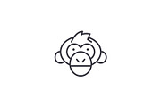 chimpanzee head vector line icon, sign, illustration on background, editable strokes
