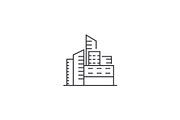 city buildings vector line icon, sign, illustration on background, editable strokes