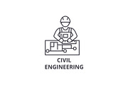civil engineering vector line icon, sign, illustration on background, editable strokes