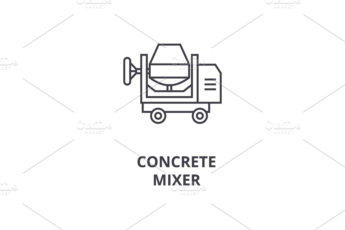 concrete mixer truck vector line icon, sign, illustration on background, editable strokes in Illustrations - product preview 8