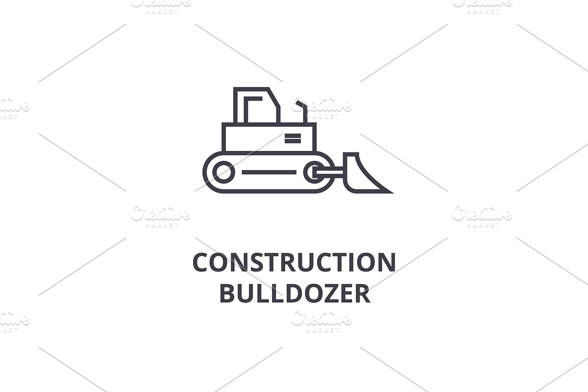 construction bulldozer vector line icon, sign, illustration on background, editable strokes in Illustrations - product preview 8