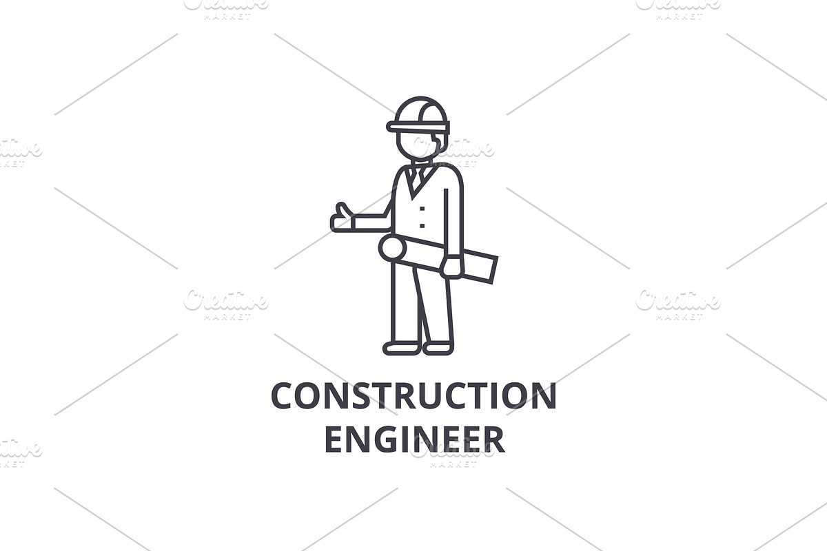 construction engineer vector line icon, sign, illustration on background, editable strokes in Illustrations - product preview 8