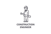 construction engineer vector line icon, sign, illustration on background, editable strokes