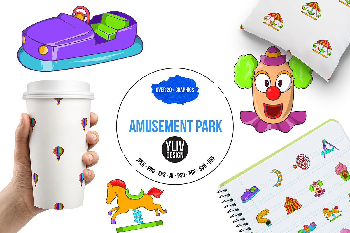 Amusement Park icons set, cartoon in Graphics - product preview 8