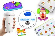 Amusement Park icons set, cartoon