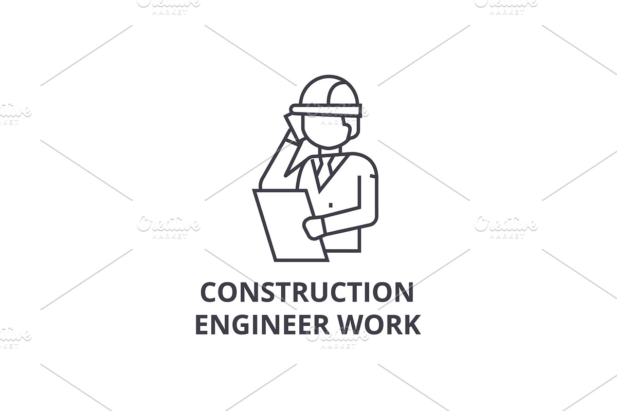 construction engineer talk vector line icon, sign, illustration on background, editable strokes in Illustrations - product preview 8